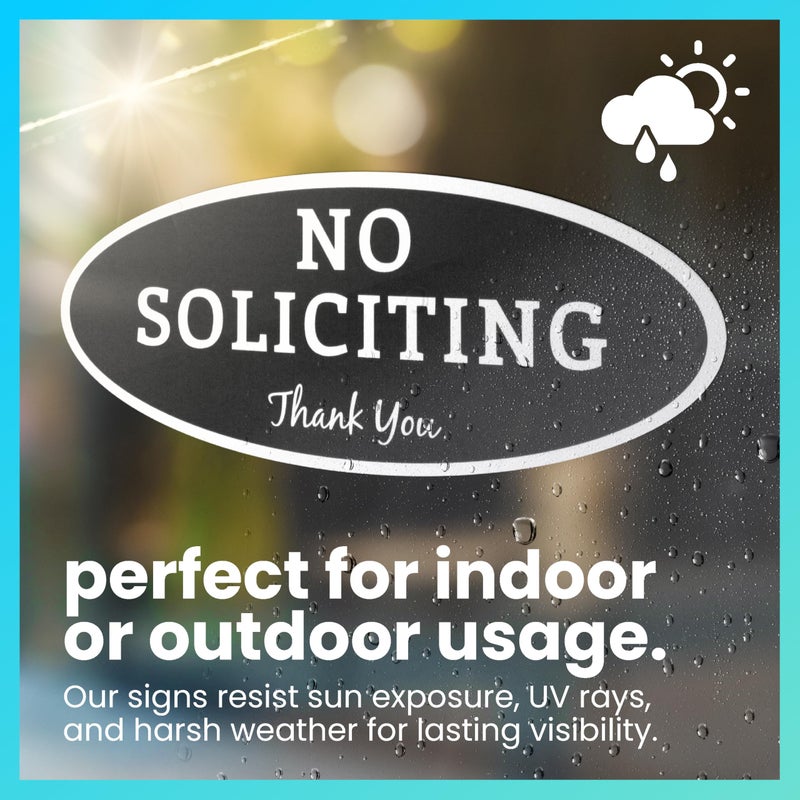 ExcelMark No Soliciting Sign for House or Business â€“ Durable Indoor/Outdoor Sign â€“ Easily Attach to Front Door - UV and Weather Resistant (Small - 2"x 5", Black with White Letters) - Image 3